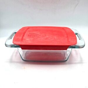 Pyrex Easy Grab Square Baking Dish with Handles Red Lid 2 Quart - 1.9L  8" X 8"